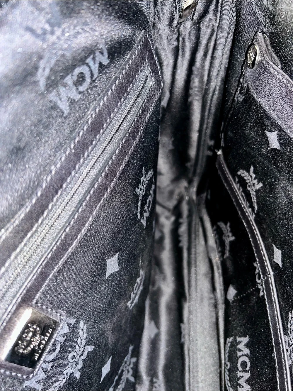 MCM Black and Blue Logo Stripe Briefcase